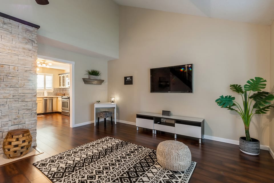 Living room. Desk with office basic needs.
