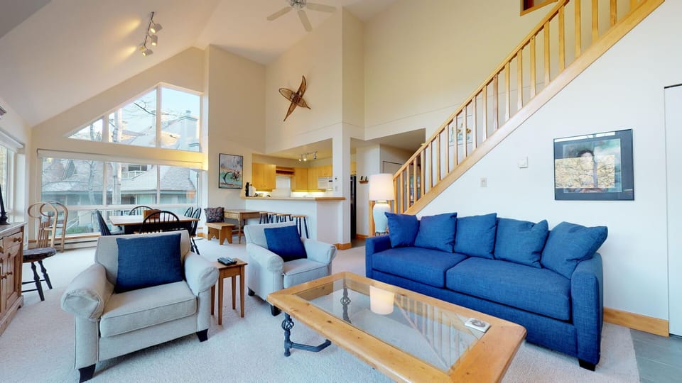 Sink into the plush sofa and enjoy a movie night or fireside chat after the slopes.