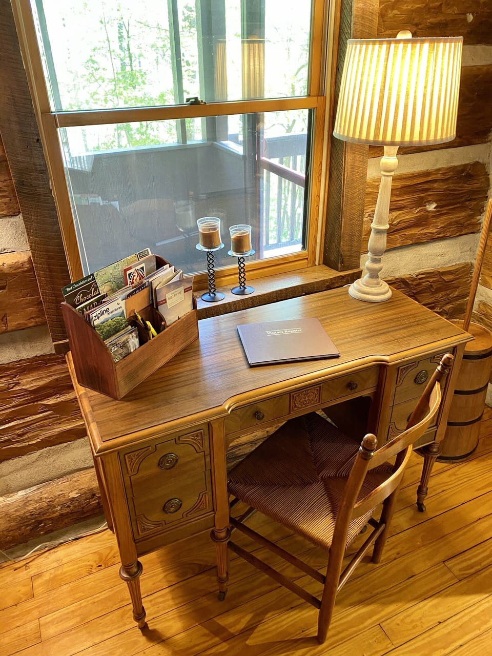 Check out the 'local attractions' suggestions caddy located on the antique desk.