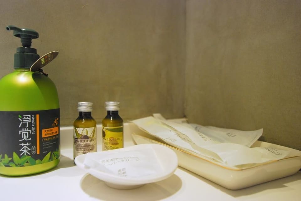 Shower, free toiletries, hair dryer, slippers