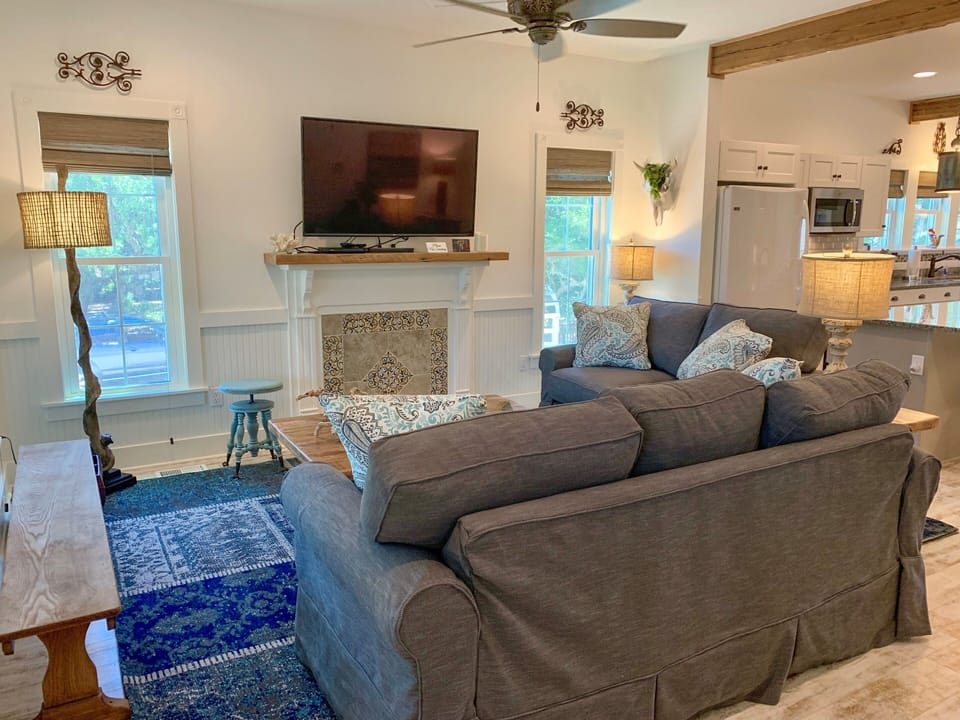 Living Area with TV, First Floor with Deck Access