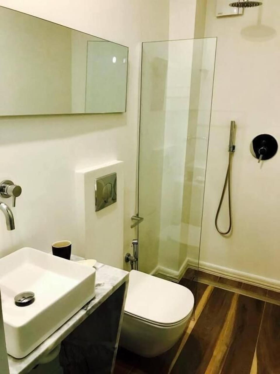Shower, slippers, towels