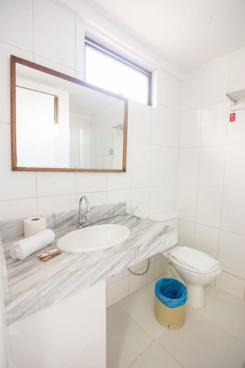 Shower, towels, soap, toilet paper