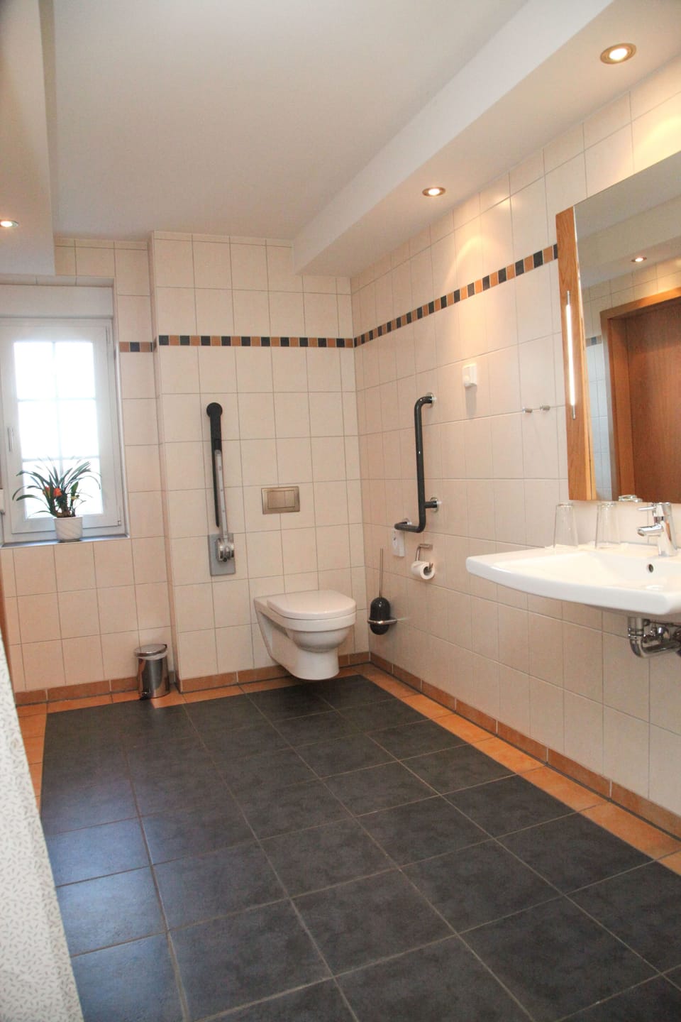 Shower, deep soaking tub, free toiletries, hair dryer