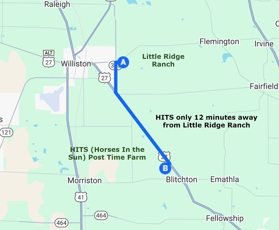 HITS (Horses in the Sun) Post Time Farm only 12 minutes from Little Ridge Ranch.
