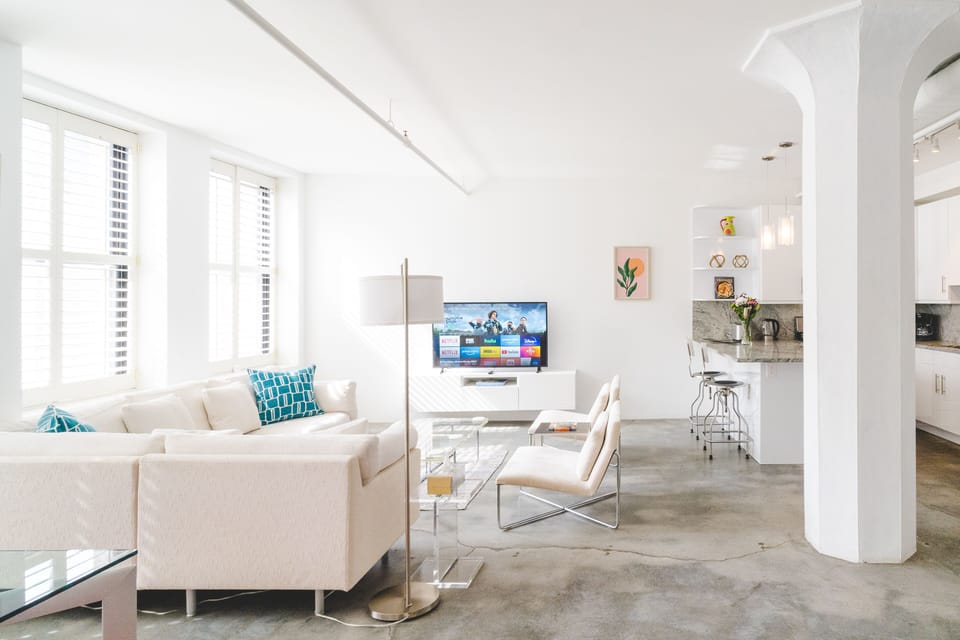 Living room with smart TV. Please note we do not have cable!