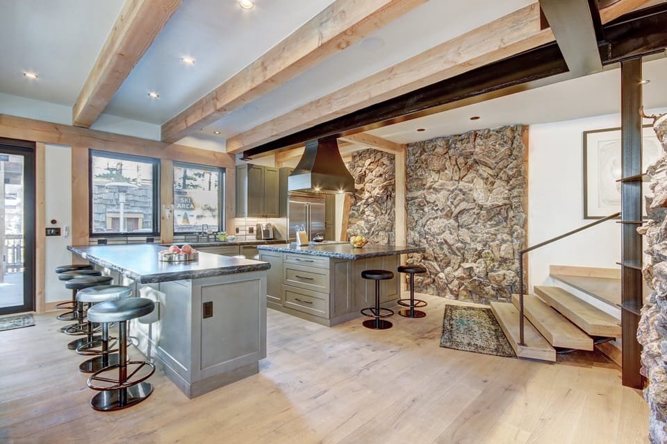 Additional kitchen view with seating of 7 around the islands - Arrow Darrow Breckenridge Vacation Rental