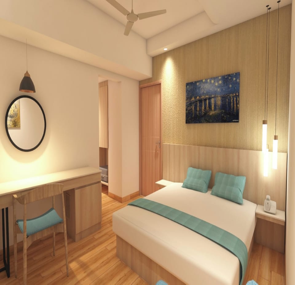 Premium bedding, pillowtop beds, desk, blackout drapes
