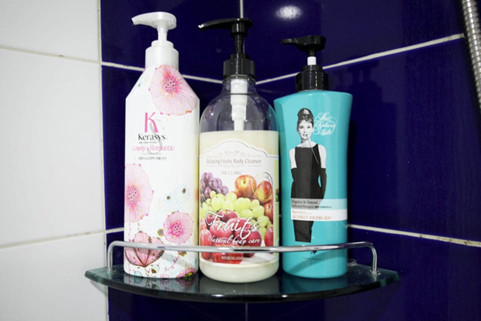 Combined shower/tub, free toiletries, hair dryer, bathrobes
