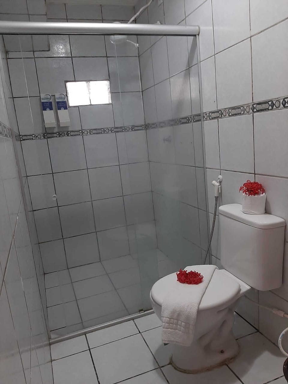 Shower, free toiletries, hair dryer, towels