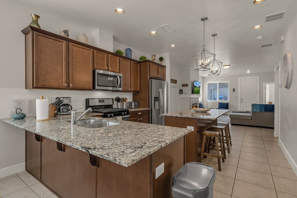 Fully stocked gourmet kitchen to cook all meals.