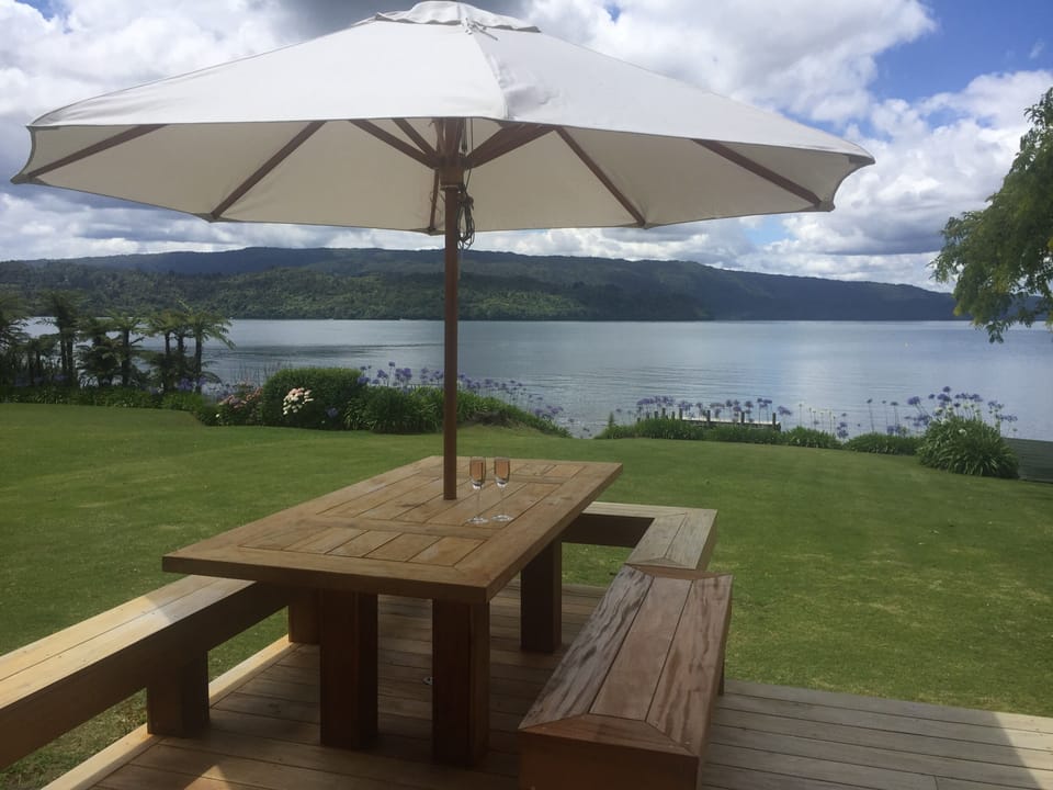 View from outdoor dining table on deck