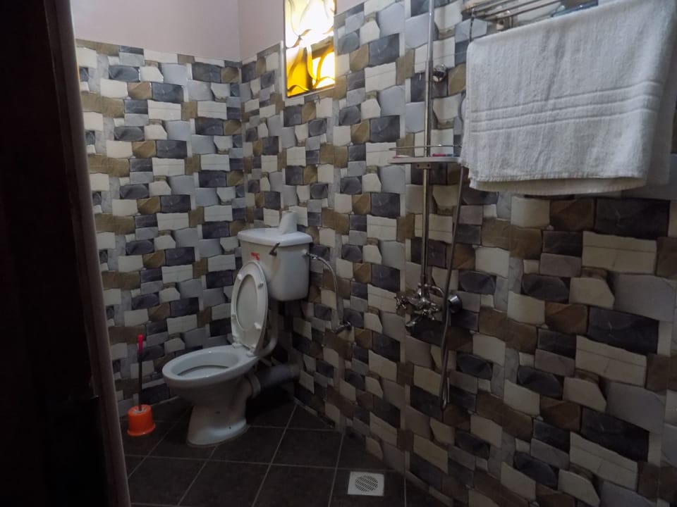 Shower, free toiletries, slippers, towels
