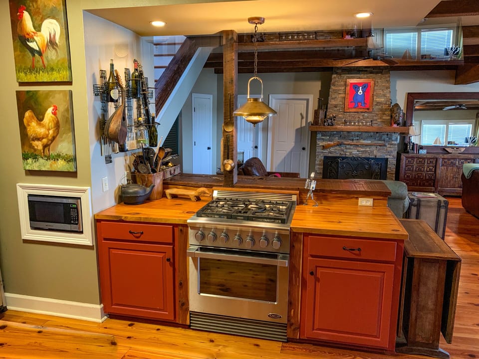 Commercial gas stove and built in microwave