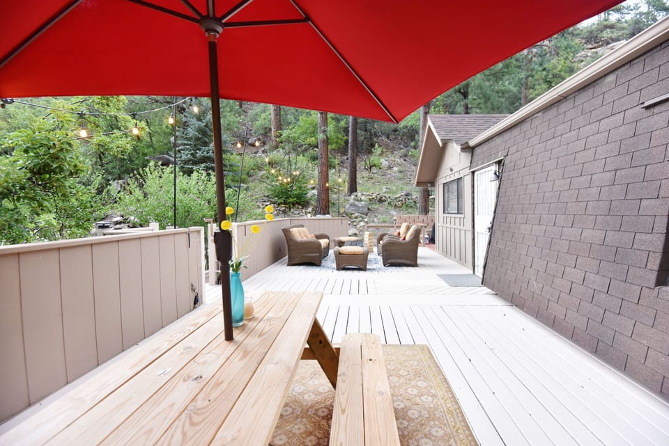 Safe Propane fireplace to sit around making smores and playing outdoor Jenga!