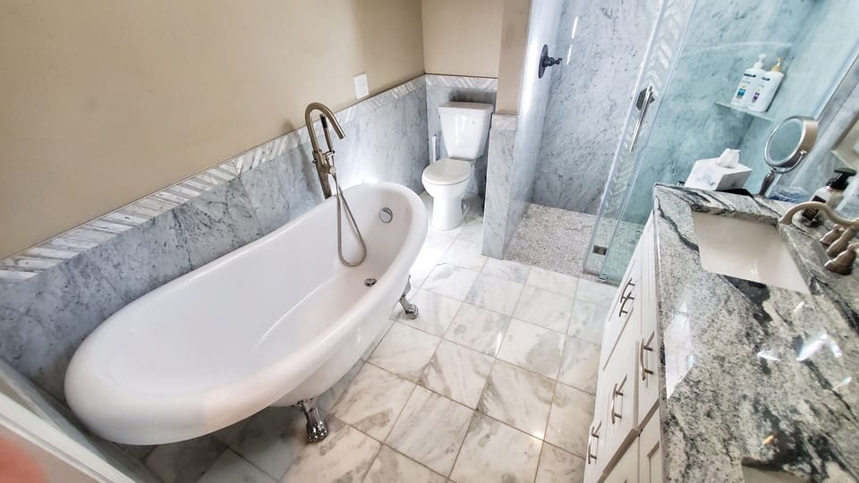 Master Bathroom - Dual Sinks & Mirrors, Shower and Claw Foot Tub