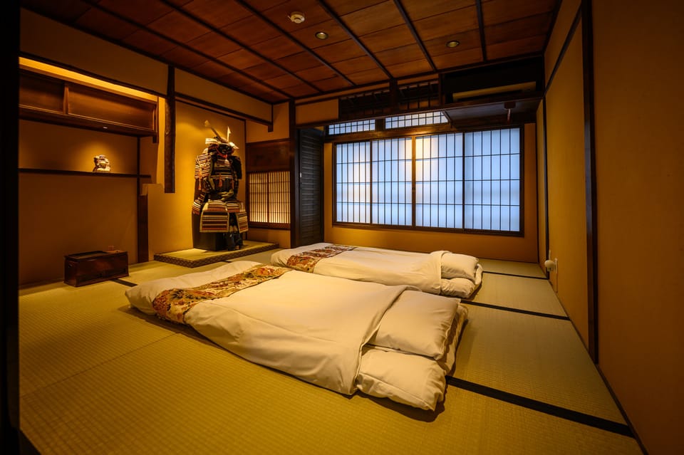 The upper floor Japanese tatami mat bedroom, here with two futons.