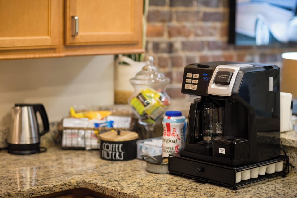Our loft also features a Keurig coffee station and snack basket. We have a complete tea service available and complimentary tea for your enjoyment. 