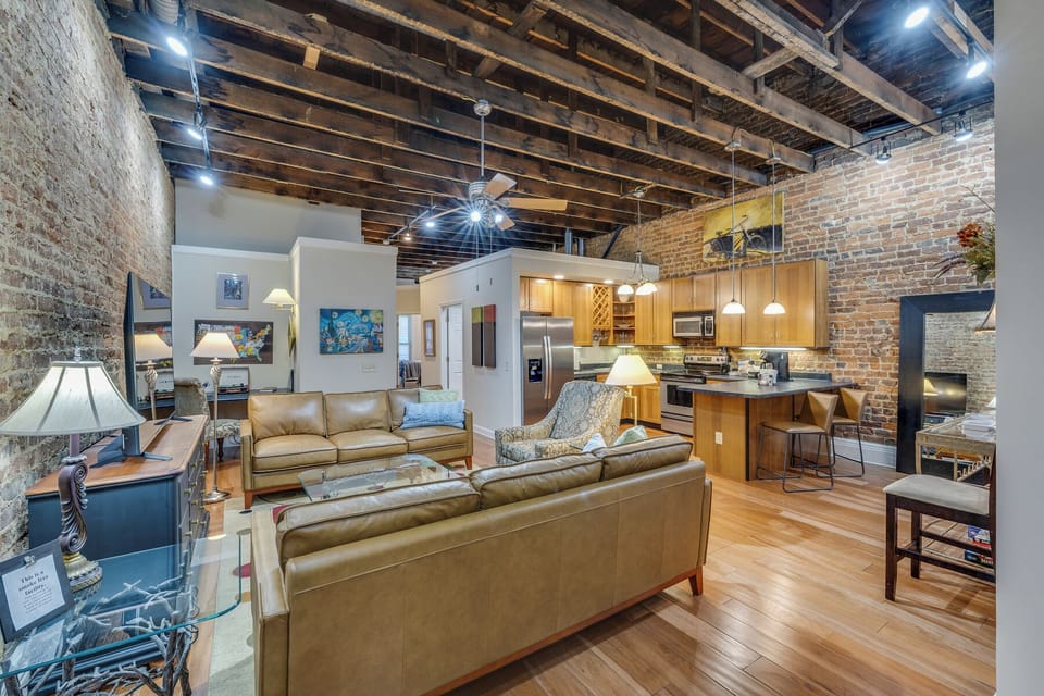 This seating area offers two leather sofas and a comfy side chair. It’s a great place to watch Netflix, catch a football game, or read a book. 