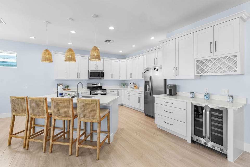 Modern coastal open concept kitchen.