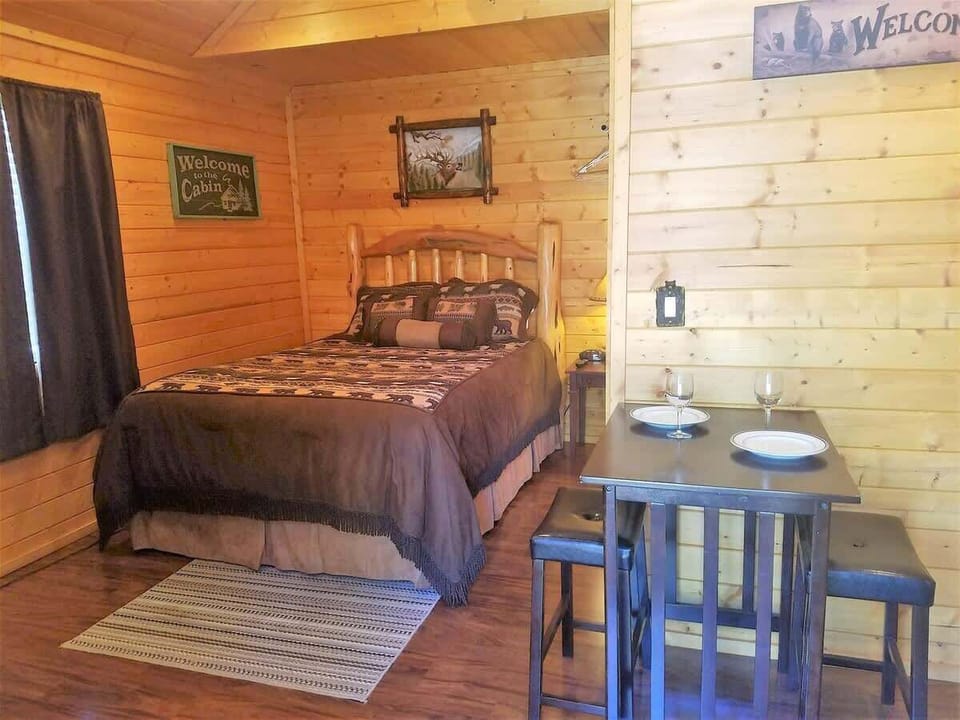 Entry open to cabin with Queen bed