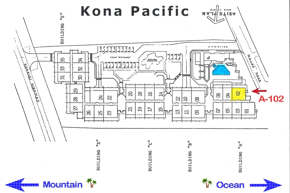 Complex Map. As you can tell you're in Building A which is closest to the Ocean!!