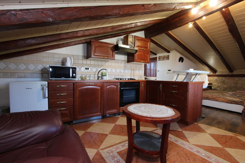 Studio | Private kitchen | Fridge, microwave, oven, stovetop