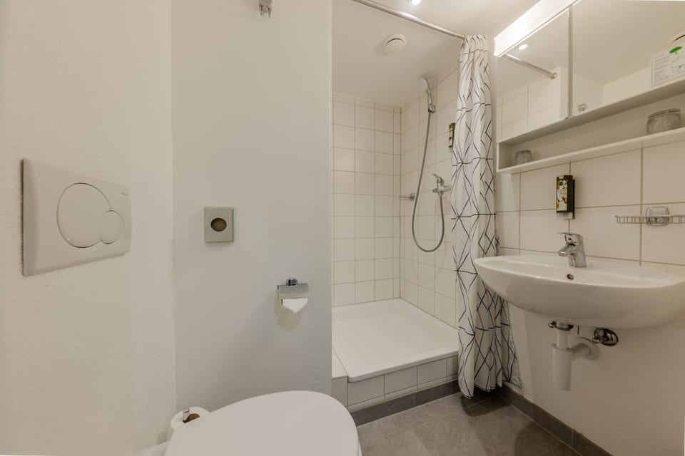 Shower, free toiletries, towels