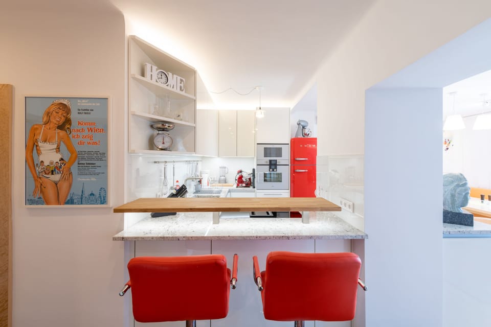 Panoramic Apartment, Terrace (Sauna, Whirlpool) | Private kitchen | Fridge, microwave, oven, stovetop