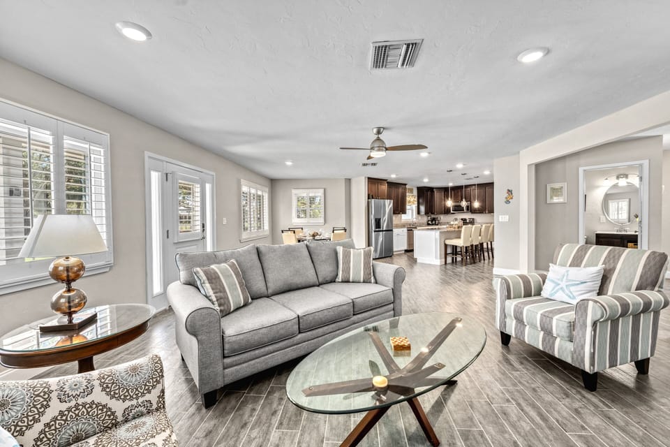 The open layout keeps everyone connected, whether you're lounging or prepping meals.