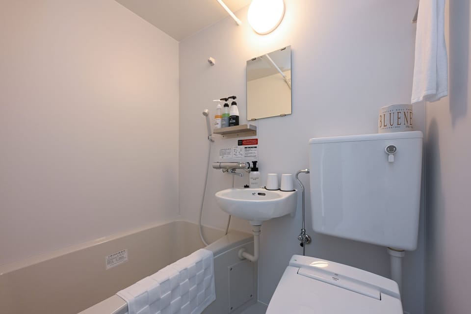 Combined shower/tub, hair dryer, bathrobes, slippers