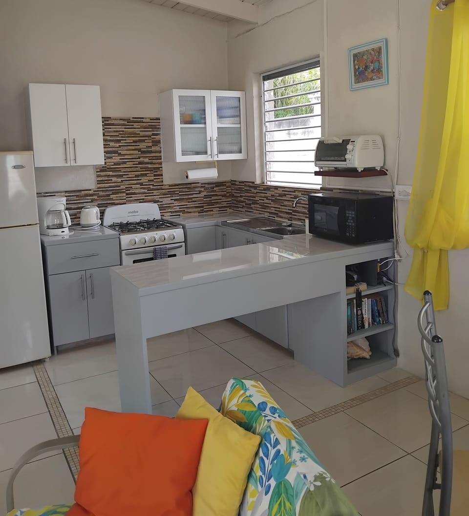 Compact, well-equipped kitchen.