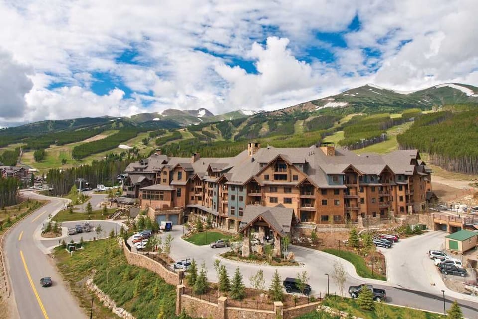 Front of resort and showing slope areas right behind