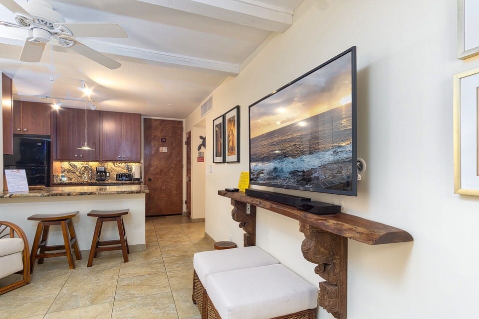 Relax in a bright, comfortable living space with central A/C, ocean views, and direct access to your lanai.