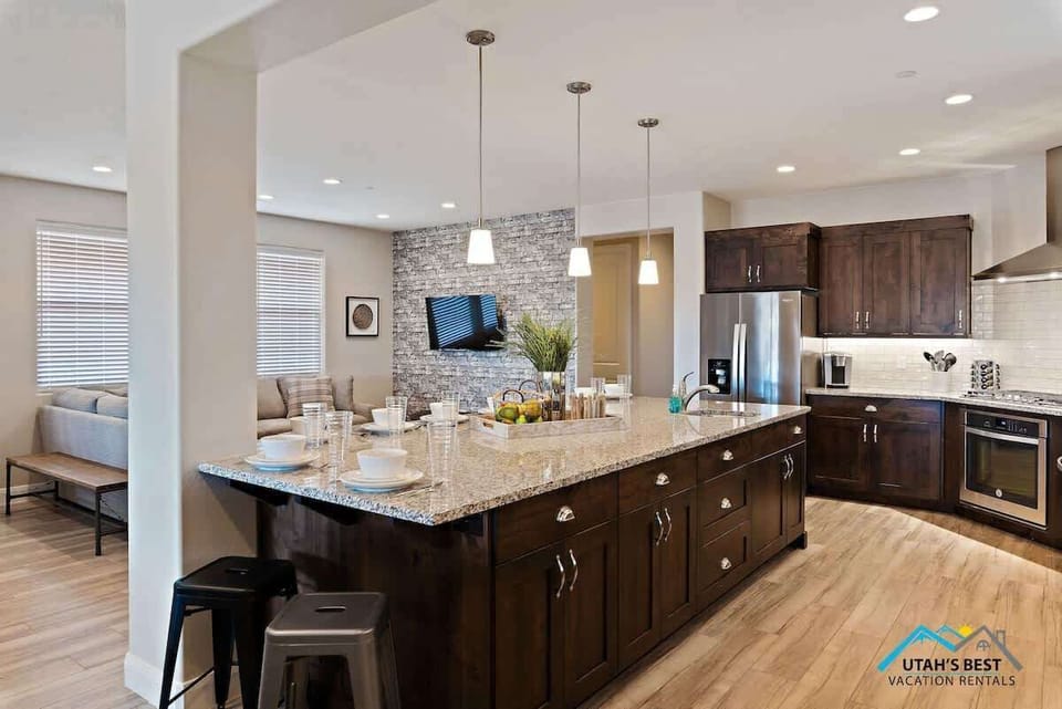 Kitchen with island bar seating