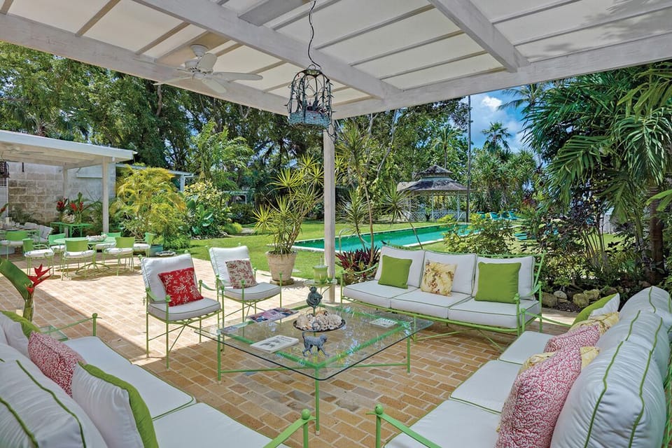 Covered patio with sea views