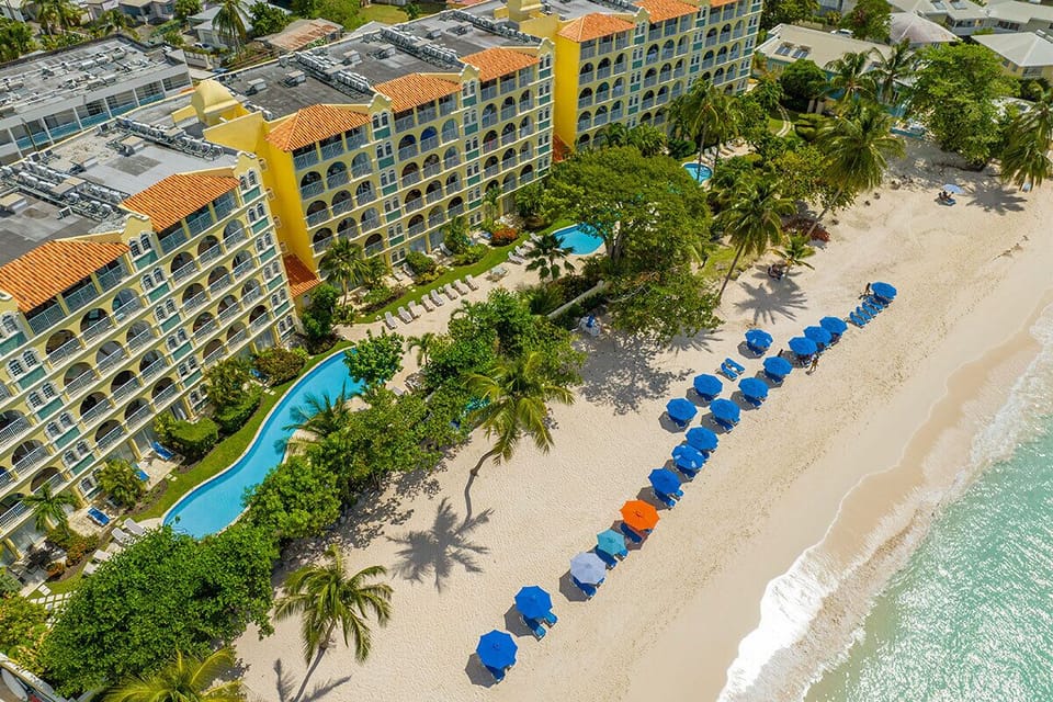 Aerial view of pool and beach at Sapphire Beach