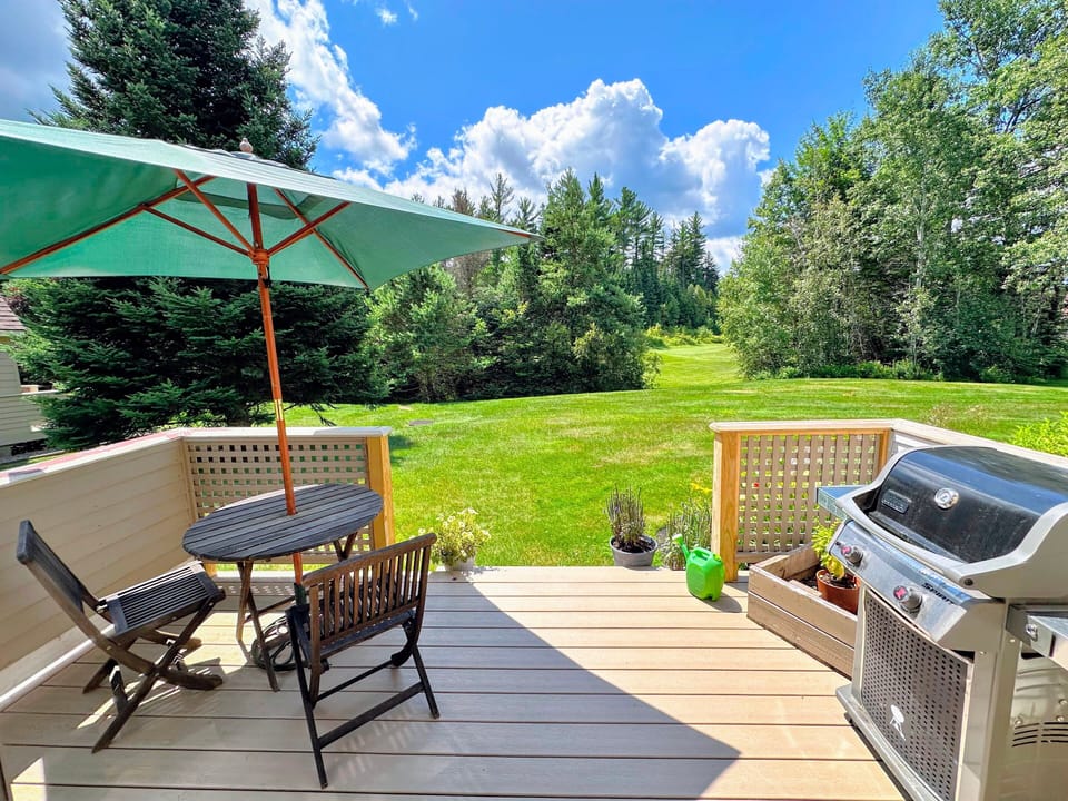 Sunny back deck with propane grill and seating