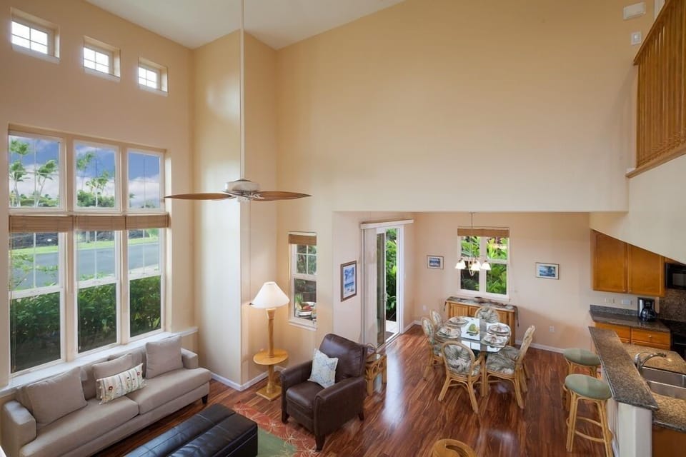 Open view from above highlighting the living and dining areas.