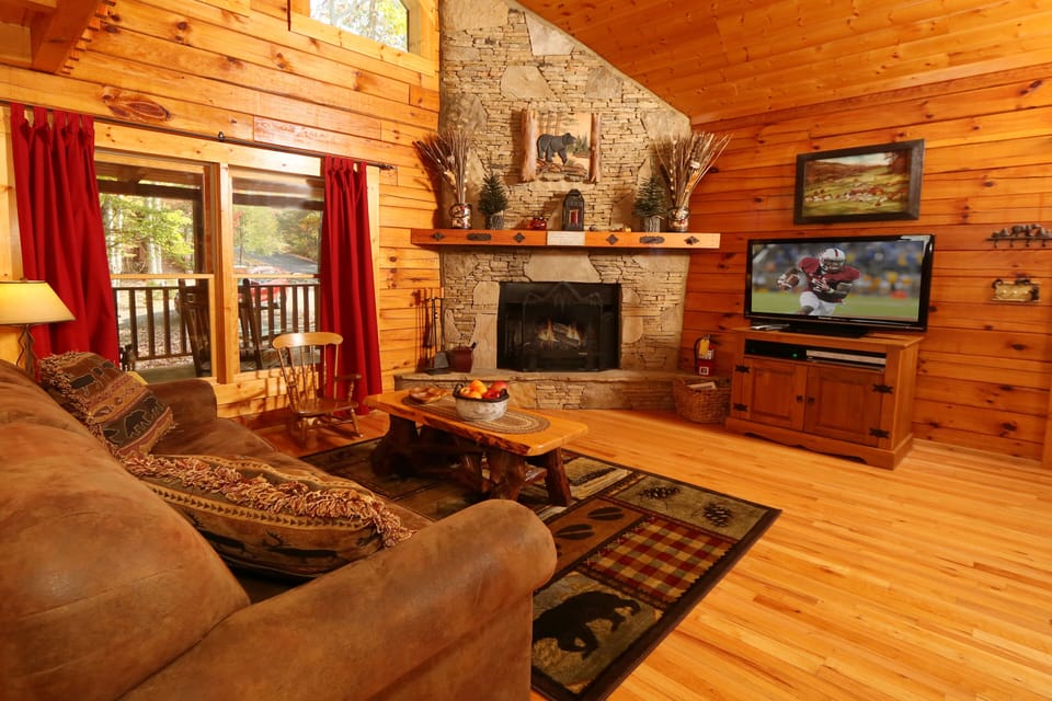 Spacious Living Room with Wood Burning Fireplace