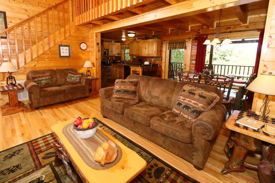 Spacious Living Room with Wood Burning Fireplace