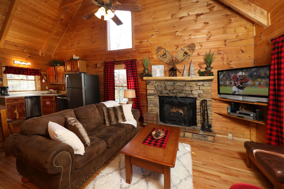 Cozy Living Room with Wood Burning Fireplace