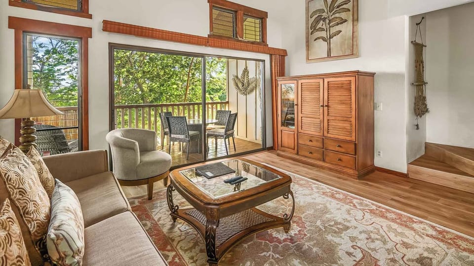 Waikomo Stream Villas #333 - Living Room & Lanai View - Parrish Kauai