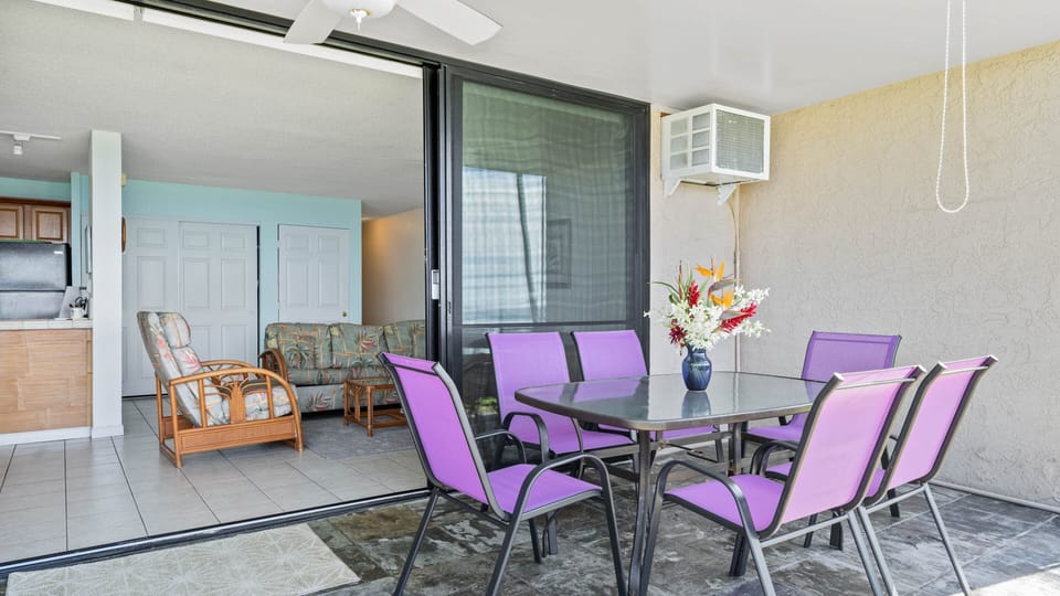 Open air living. Extra-large lanai just steps from the ocean—ideal for morning coffee, sunset watching, and listening to the waves day and night.