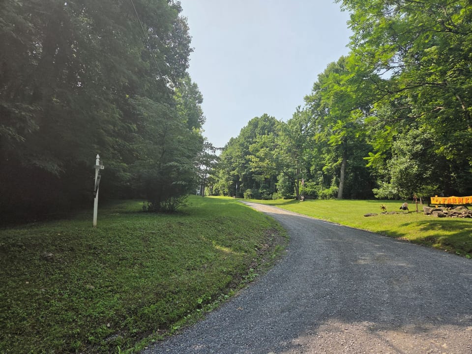 Cabin access road. Please note that the property is reached by a mountain gravel road with curves and varying grades.