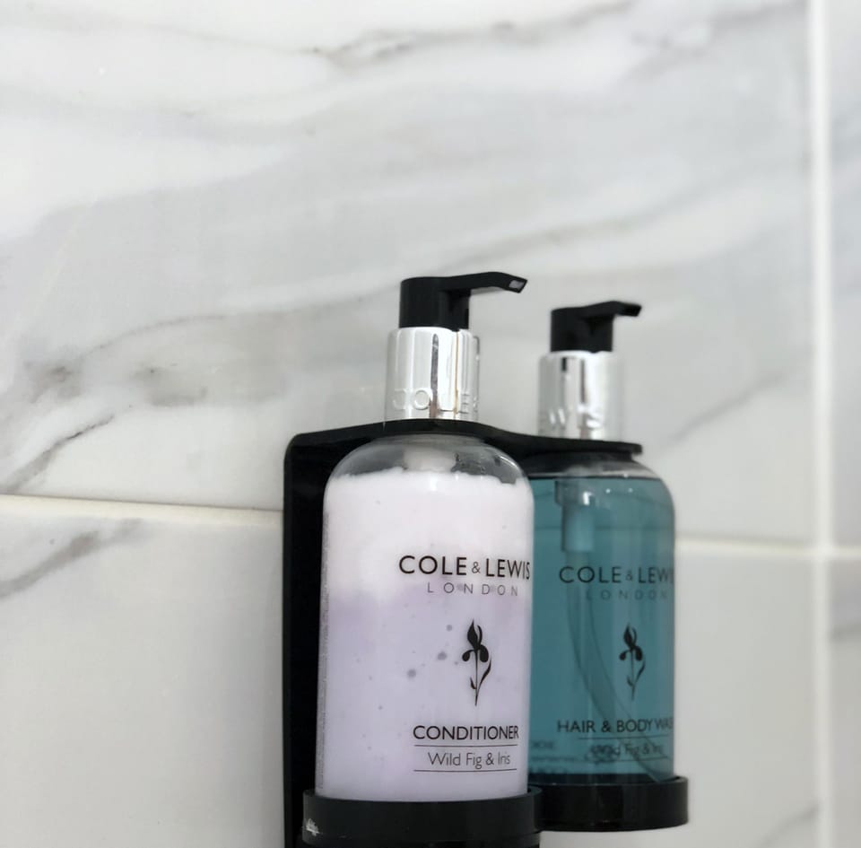 Eco-friendly toiletries, hair dryer, towels, soap