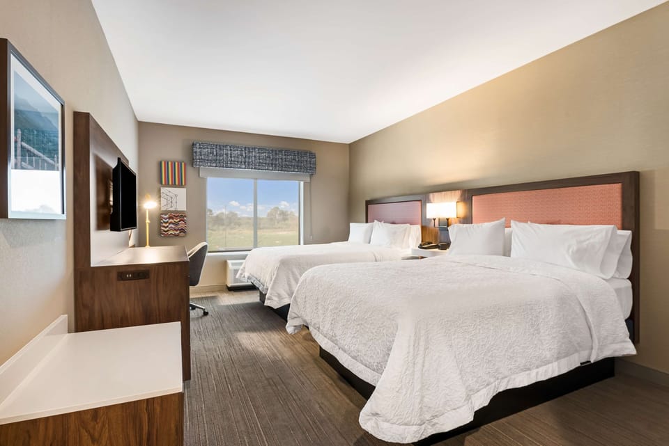 Room, 2 Queen Beds, Refrigerator & Microwave | In-room safe, desk, blackout drapes, iron/ironing board