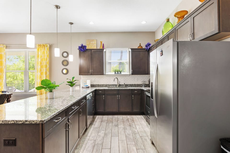 High-end Kitchen with plenty of counter space and stainless steel appliances.