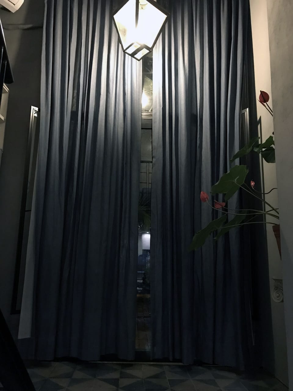 Two story entry drapes for privacy
