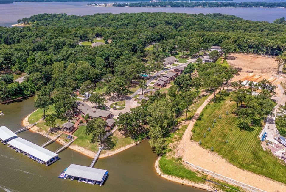 Aerail View of Resort and Docks. All guests have access to waterfront.